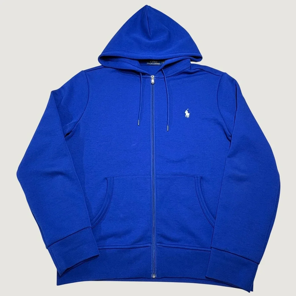 Polo Ralph Lauren Double-Knit Full-Zip Hoodie Mens Medium Blue Pony Logo Zip Up